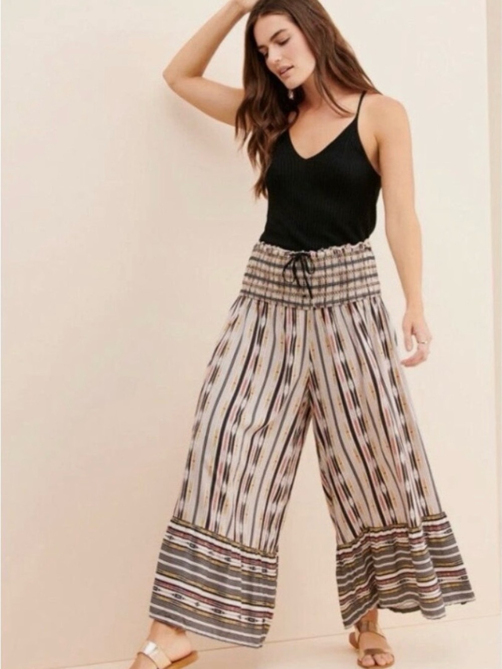 Anthropologie Maeve Zamirah Smocked Wide Leg pants